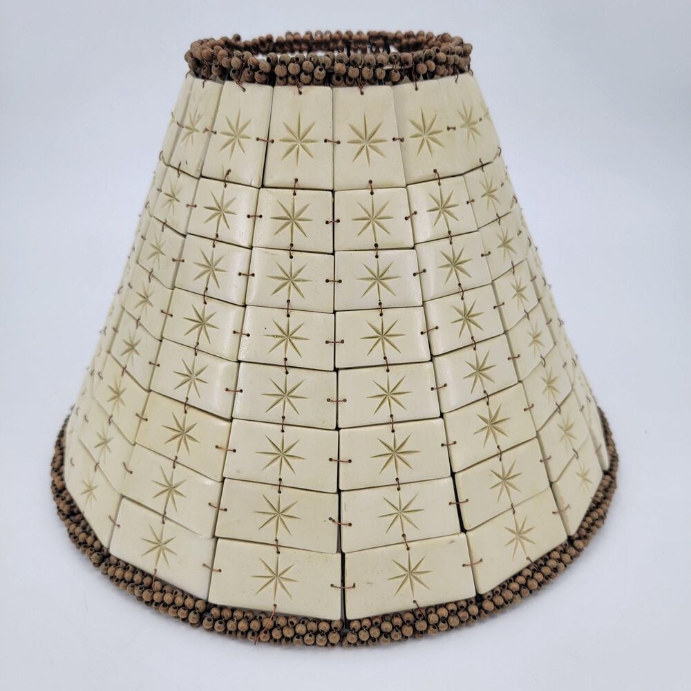 VTG Bombay Co Bone Tile Lampshade Carved Star Ambient Light Beaded Boho Decor